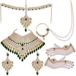 Lucky Jewellery Wedding Designer Gold Plated Dulhan Choker Bridal Set with sheeshpatti for Girls & Women (2475-L1ZS-KD124