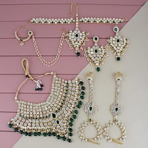 Lucky Jewellery Wedding Designer Gold Plated Dulhan Choker Bridal Set with sheeshpatti for Girls & Women (2475-L1ZS-KD124