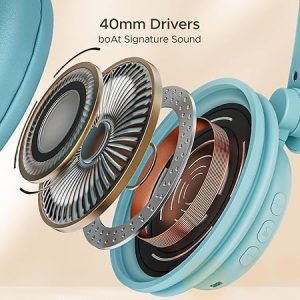 boAt Rockerz 450, 15 HRS Battery, 40mm Drivers, Padded Ear Cushions, Integrated Controls, Dual Modes, Bluetooth Headphones, Wireless Headphone with Mic (Aqua Blue)