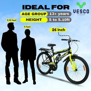 VESCO Envy Black City Bike/Cycle 26T with Inbuilt Carrier | Rigid Supsension | 17 Inch Frame | Cycle for Boys/Men Road Cycle (Single Speed)