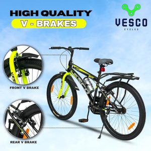 VESCO Envy Black City Bike/Cycle 26T with Inbuilt Carrier | Rigid Supsension | 17 Inch Frame | Cycle for Boys/Men Road Cycle (Single Speed)
