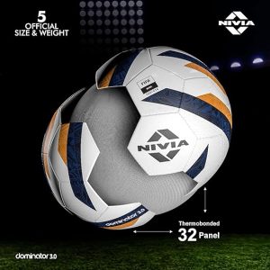 Nivia Dominator 3.0 Football, 32 Panels, Thermobound Football, Grained PU, Suitable for Soft & Wet Ground, Hard Ground with Grass & Artifical Turf, International Match Ball, Size - 5