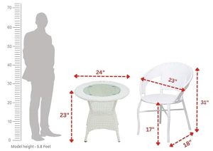 DEVOKO 5-Piece Outdoor Rattan Wicker Patio Bistro Set For Garden, Backyard, Balcony, Porch, Poolside Furniture With White All-Weather Wicker And Glass Top Table, (58 X 46 X 79Cm)