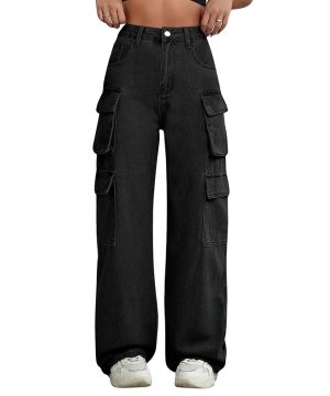 Glossia Fashion Women Cargo Jeans | High Rise Stretchable Baggy Wide LegDenim| Boyfriend Jeans for Women(WJ-1218)