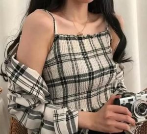 Girls White Check Regular Fit Shirt With Top (Medium