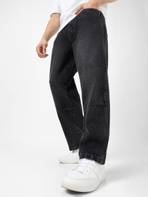 Urbano Fashion Men's Loose Baggy Fit Cut and Sew Panelled Jeans Non-Stretchable