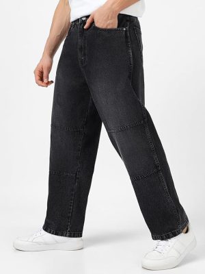 Urbano Fashion Men's Loose Baggy Fit Cut and Sew Panelled Jeans Non-Stretchable