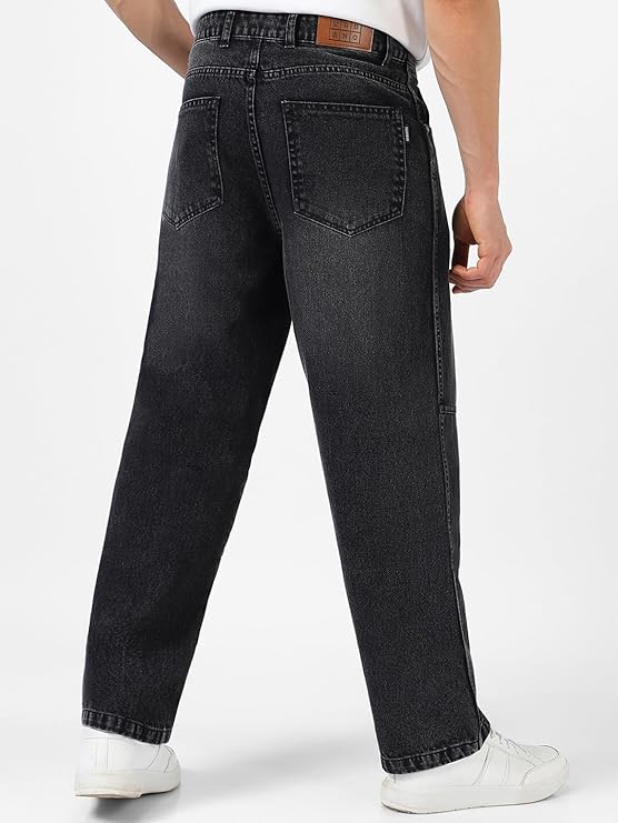 Urbano Fashion Men's Loose Baggy Fit Cut and Sew Panelled Jeans Non-Stretchable