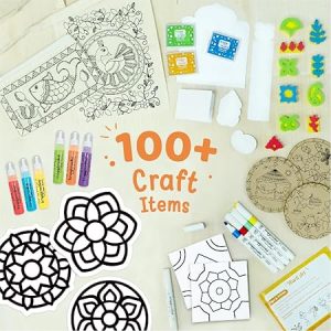 Imagimake Learn Indian Art Forms-Arts and Craft DIY Kit For Kids 8-12, 5 Indian Art Forms-Madhubani, Warli, Lippan, Mandala & Block Printing Arts, Perfect DIY for Girls Kids & Boys multi-color.