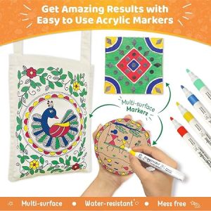 Imagimake Learn Indian Art Forms-Arts and Craft DIY Kit For Kids 8-12, 5 Indian Art Forms-Madhubani, Warli, Lippan, Mandala & Block Printing Arts, Perfect DIY for Girls Kids & Boys multi-color.