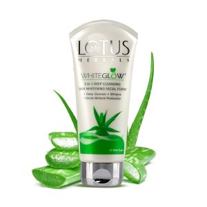 Lotus Herbals Whiteglow 3 In 1 Deep Cleaning Skin Whitening Facial Foam | Chemical Free | With Milk Enzymes & Aloe Vera Gel | For All Skin Types | 50g