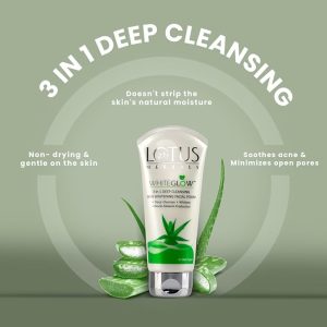Lotus Herbals Whiteglow 3 In 1 Deep Cleaning Skin Whitening Facial Foam | Chemical Free | With Milk Enzymes & Aloe Vera Gel | For All Skin Types | 50g