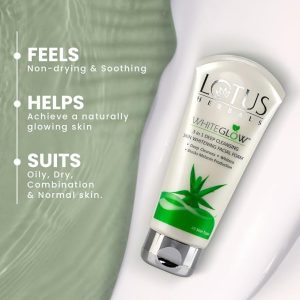 Lotus Herbals Whiteglow 3 In 1 Deep Cleaning Skin Whitening Facial Foam | Chemical Free | With Milk Enzymes & Aloe Vera Gel | For All Skin Types | 50g