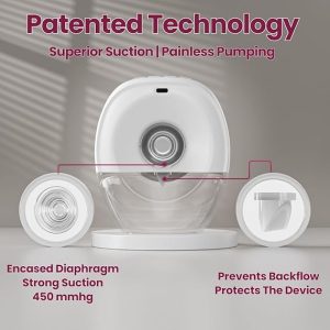 Promom Wearable Electric Breast Pump for Feeding Mothers, Automatic Hands-Free Pumping Machine with 3 Modes & 8 Suction Levels, Portable & Cordless with USB Charging, FDA Approved, Patented Diaphragm Case Technology, Best-In Class Suction-450MmHg/60KPA, Smart LED Display, 160ml BPA-Free Milk Cup, Quiet & Compact (1 Year Warranty) - Pack of 1